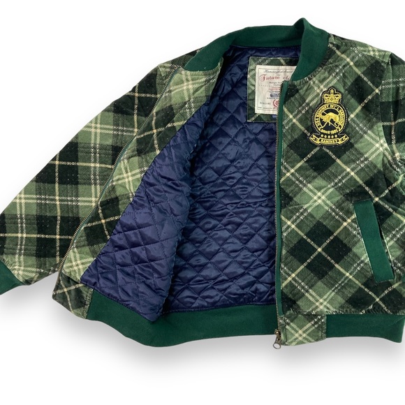 Kaminey Size 7 Tartan Plaid Bomber Jacket Quilted Lined Green Embroidered 120/60 - Picture 7 of 13